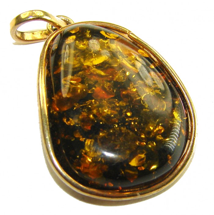 Prehistoric cognac Authentic Baltic Amber 14K Gold over.925 Sterling Silver beautifully handcrafted Pendant