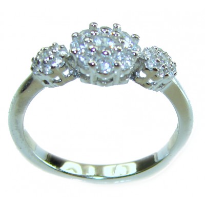 7.2 carat White Topaz 2 tones .925 Silver handcrafted Cocktail Ring s. 6
