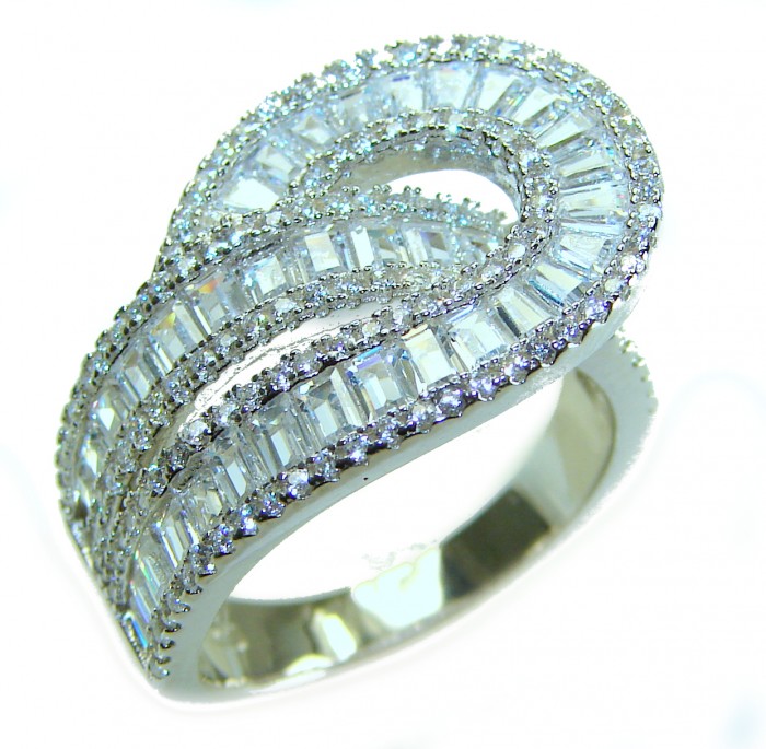 Art Deco 17.2 carat White Topaz 2 tones .925 Silver handcrafted Cocktail Ring s. 7