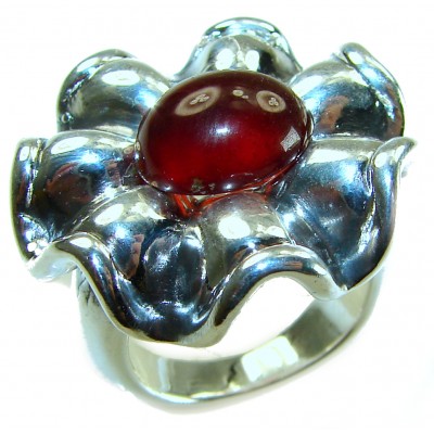 EXOTIC FLOWER 5.3 carat Ruby .925 Sterling Silver Huge handcrafted Ring s. 7