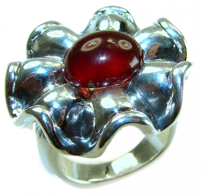 EXOTIC FLOWER 5.3 carat Ruby .925 Sterling Silver Huge handcrafted Ring s. 7