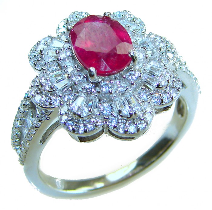 Luxurious 2.9 Ruby .925 Sterling Silver brilliantly handcrafted ring s. 8 1/4