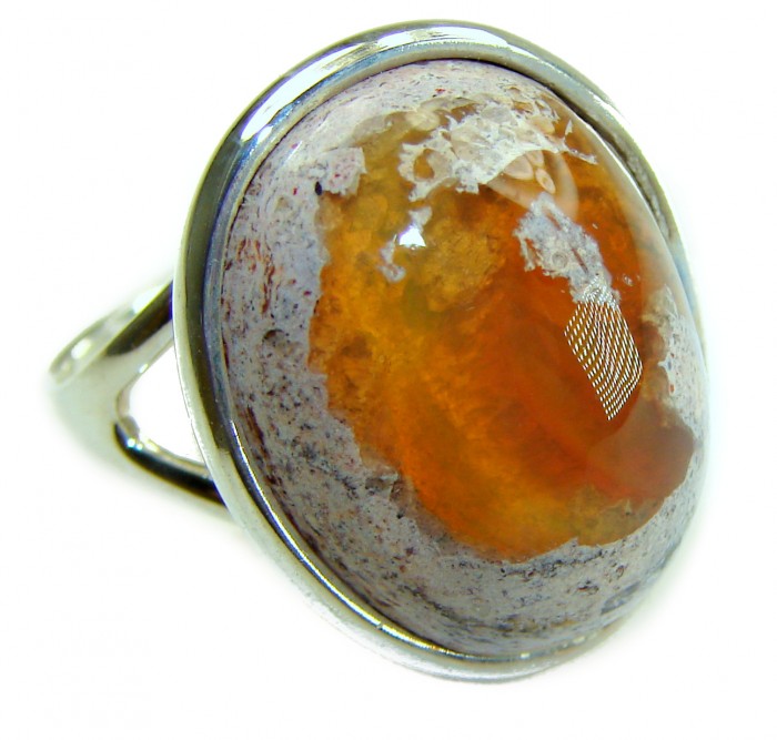 Orange Galaxy best quality 26.4 carat Mexican Opal .925 Sterling Silver handmade ring 9