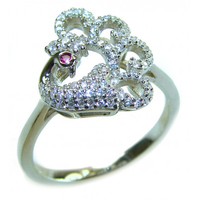 Graceful Swan White Topaz .925 Sterling Silver handcrafted ring size 9