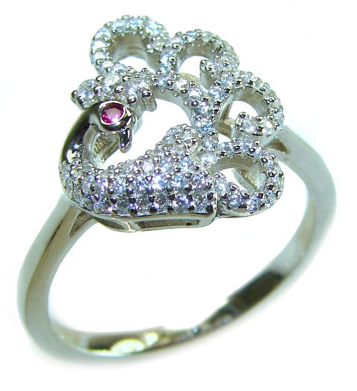 Graceful Swan White Topaz .925 Sterling Silver handcrafted ring size 9