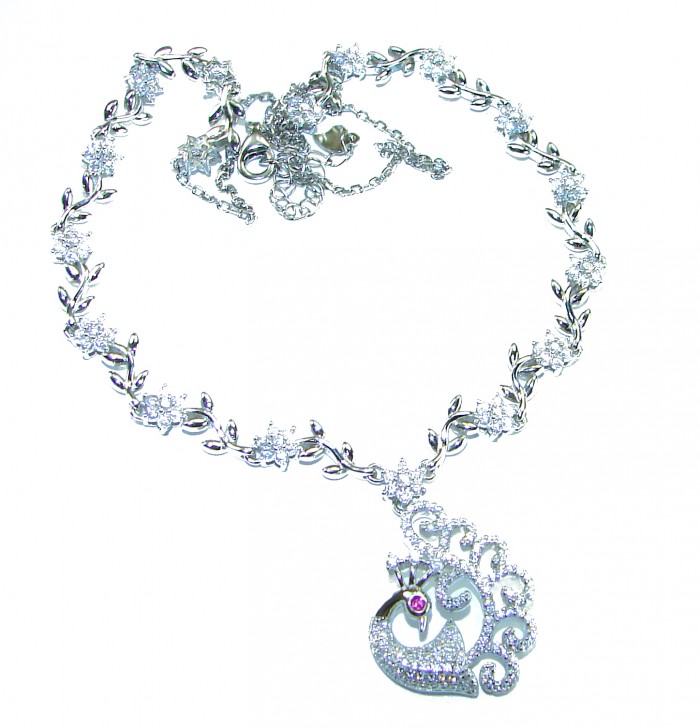 Graceful Swan shimmering White Topaz .925 Sterling Silver handcrafted necklace