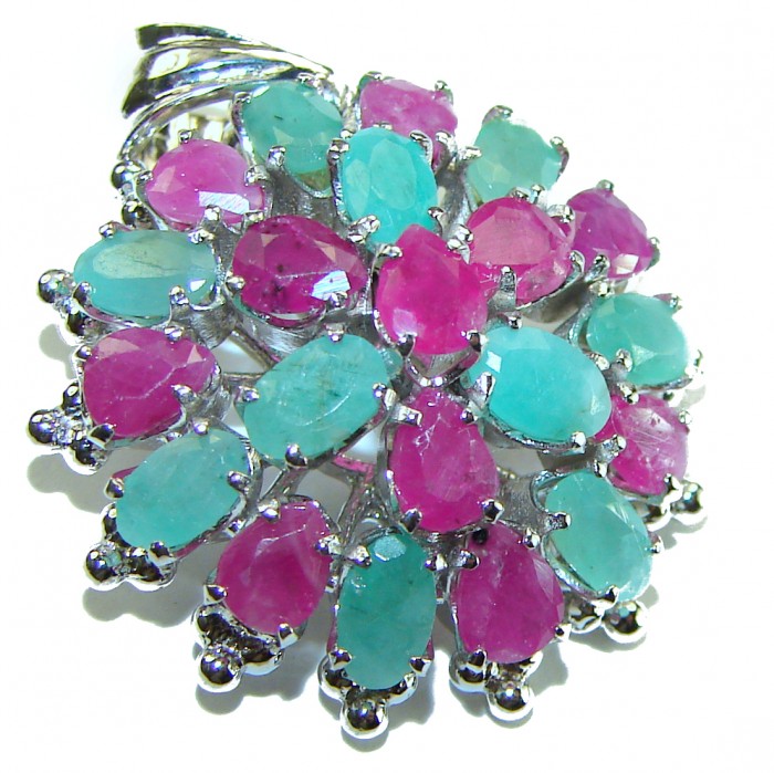 Circle of Life 22.2 carat authentic Ruby Emerald .925 Sterling Silver handmade Pendant
