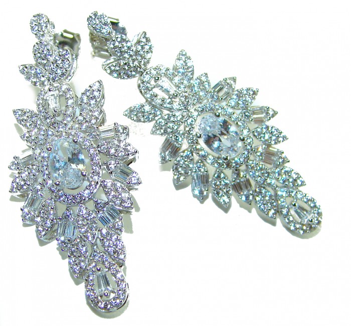 LUXURIUS 12.2 carat White Topaz .925 Sterling Silver handcrafted earrings