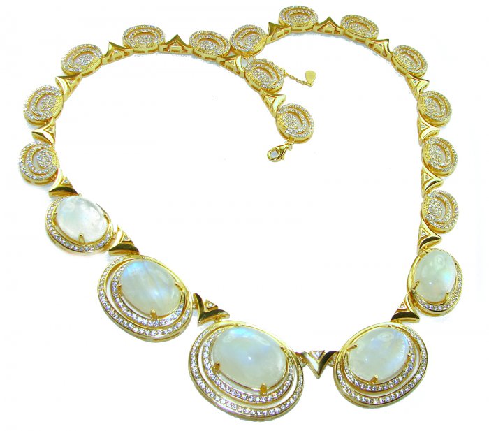 Moonlight Serenade authentic 32.5 carat Fire Moonstone 18K Gold over .925 Sterling Silver handcrafted necklace - video