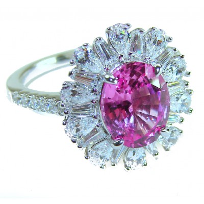 Blooming Beauty 5.8 carat oval cut Pink Sapphire .925 Silver handcrafted Cocktail Ring s. 7 1/4