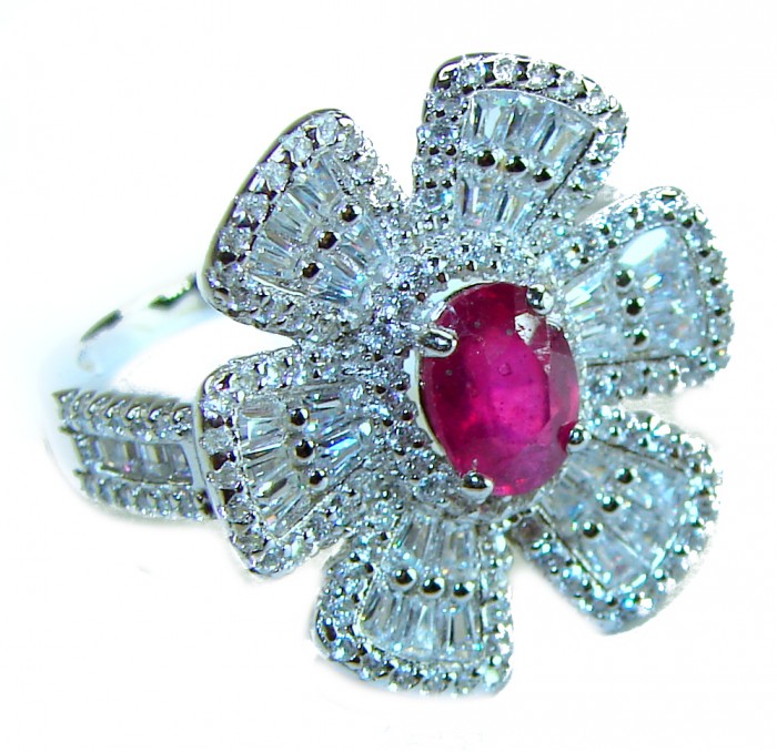 Art Deco - 6.8 carat Authentic Ruby .925 Sterling Silver Handcrafted Ring size 7 1/2
