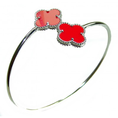 A Red four-leaf clover Coral .925 Sterling Silver handcrafted Bracelet