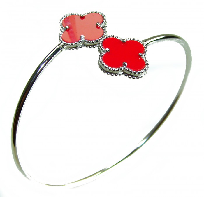 A Red four-leaf clover Coral .925 Sterling Silver handcrafted Bracelet