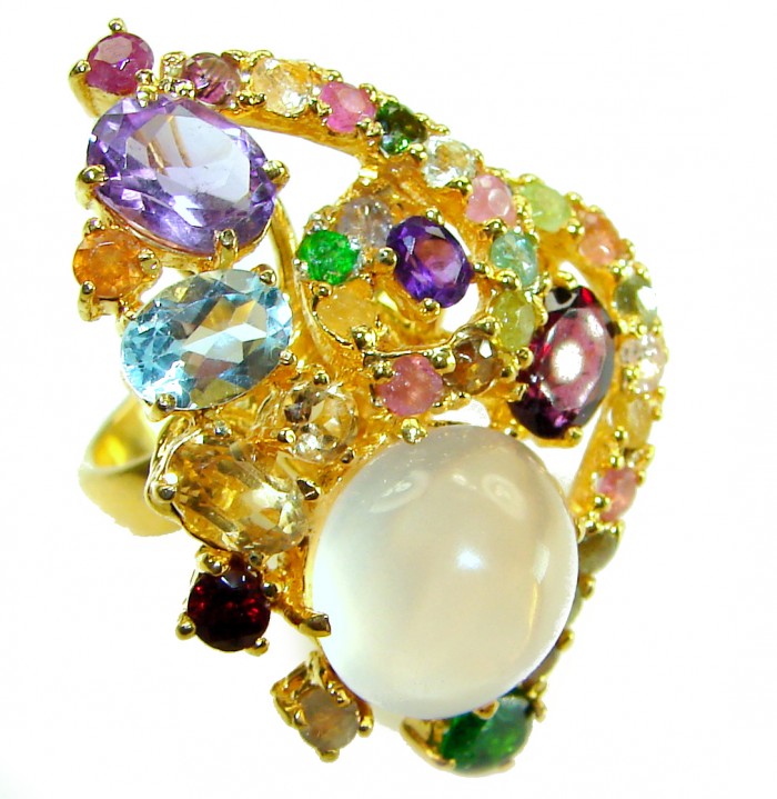 Marie Antoinette's STYLE authentic 22.5 carat Brazilian Rose Quartz 18K Rose Gold over .925 Sterling Silver handcrafted Statement ring; s. 7