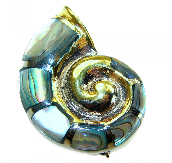 Gift of the Sea Natural Rainbow Abalone 18K Gold over .925 Sterling Silver handmade Pendant