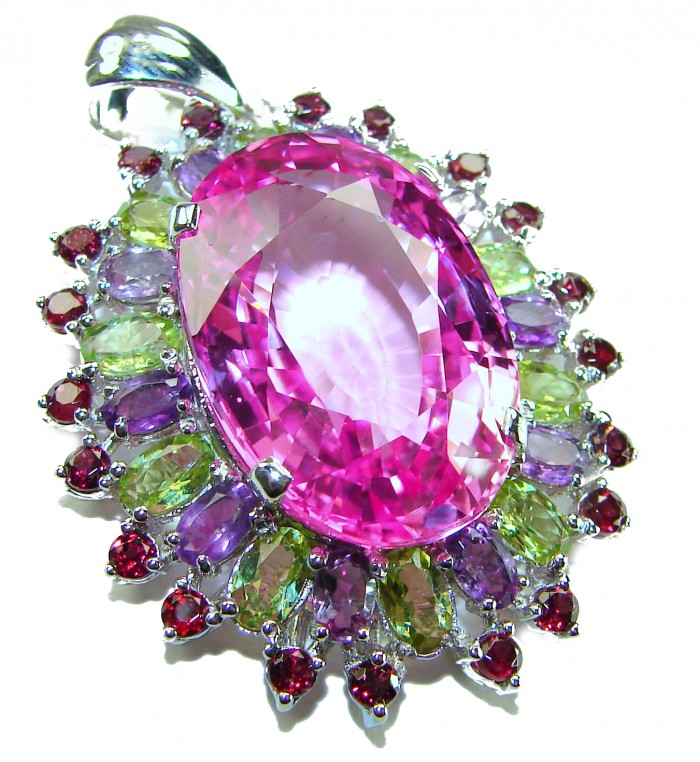 Royal Jewel - Large - Posh rose - 33.5 CARAT Pink Sapphire .925 Sterling Silver handmade Pendant