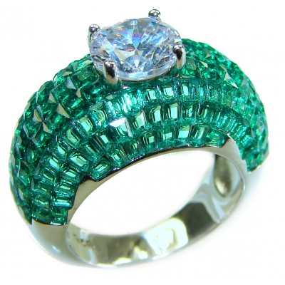 Precious Emerald authentic 19.2 carat Emerald .925 Sterling Silver Ring size 7