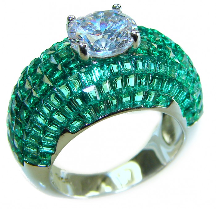 Precious Emerald authentic 19.2 carat Emerald .925 Sterling Silver Ring size 7