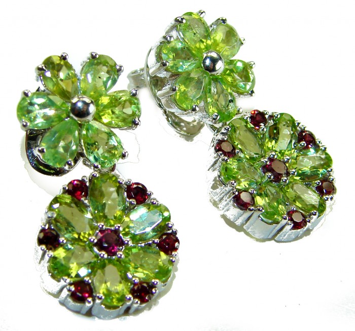 Mint Whisper - Great Masterpiece 32.2 carat genuine Peridot .925 Sterling Silver handmade Statement earrings