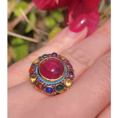 Nirvana Genuine 10.5 CARAT Ruby enamel 24K Gold over .925 Sterling Silver Large Statement Ring size 7