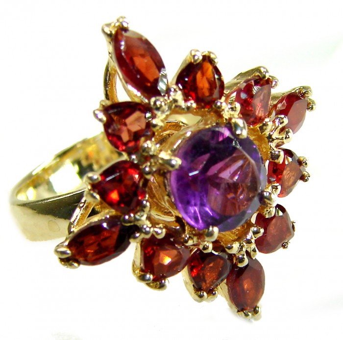 14.5 carat Amethyst 14K Gold over .925 Sterling Silver Handcrafted Huge Ring size 7