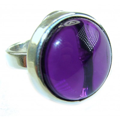 Purple Amethyst .925 Sterling Silver Handcrafted Large Ring size 8 adjustable