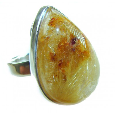 14.2 carat Himalayan Golden Rutilated Quartz .925 Sterling Silver handcrafted Ring Size 7