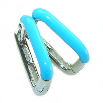 0.5 carat Ruby blue enamel .925 Sterling Silver handcrafted hoop earrings