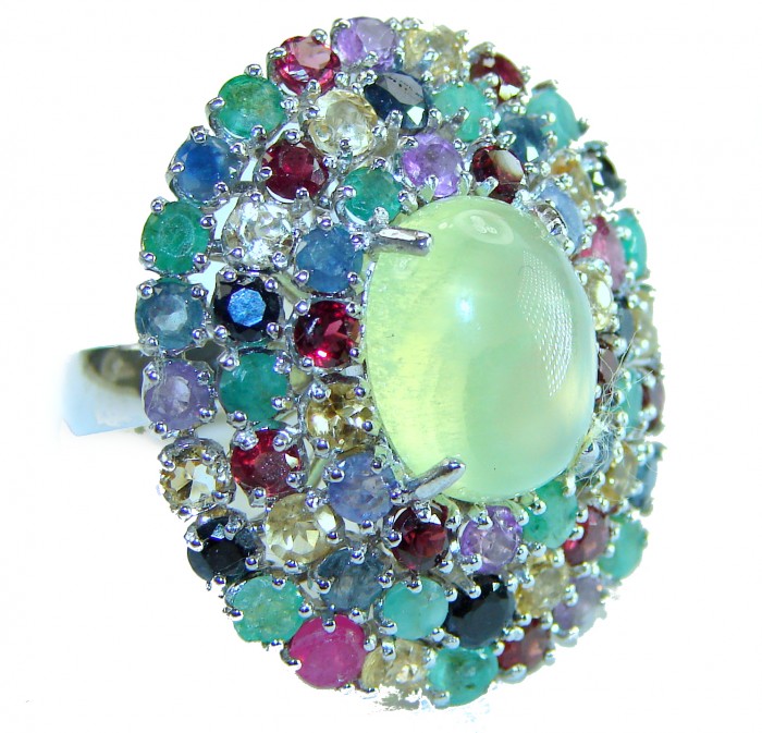 Royal quality genuine Prehnite .925 Sterling Silver handcrafted .925 Sterling Silver handcrafted ring s. 7 1/4