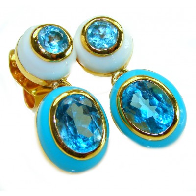 Natural - luxurious - 10.5 carat Tanzanite Blue Turquoise enamel .925 Sterling Silver dipped in 18K Gold handcrafted earrings