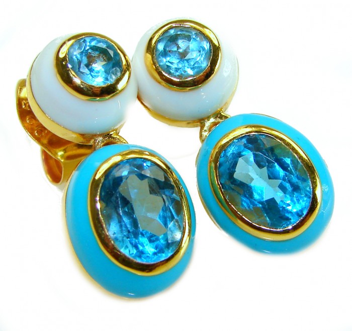 Natural - luxurious - 10.5 carat Tanzanite Blue Turquoise enamel .925 Sterling Silver dipped in 18K Gold handcrafted earrings