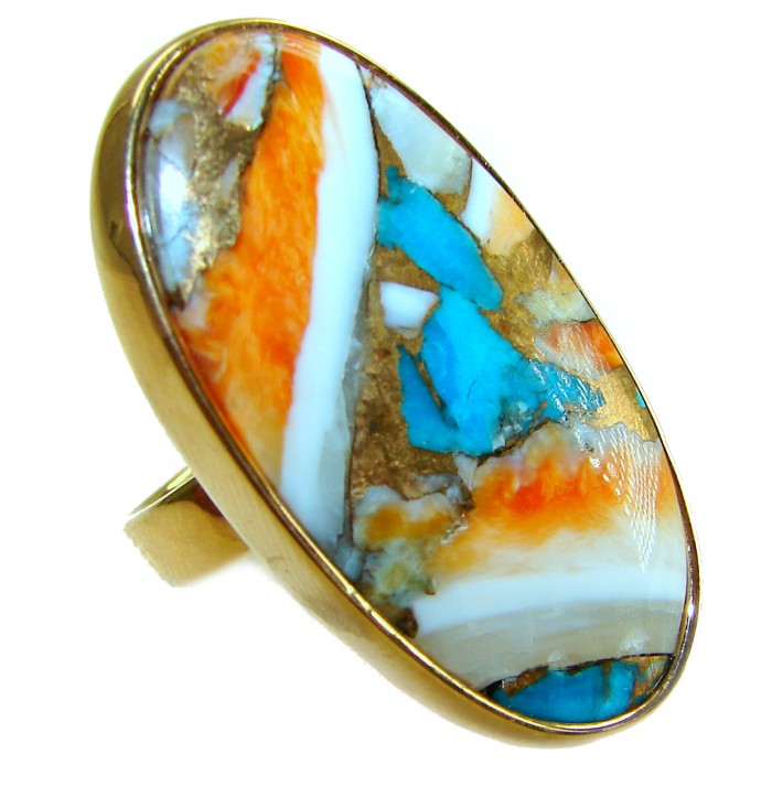 Rare 29.5 carat Oyster Turquoise 18K Gold over .925 Sterling Silver handcrafted Large ring; s. 6 adjustable
