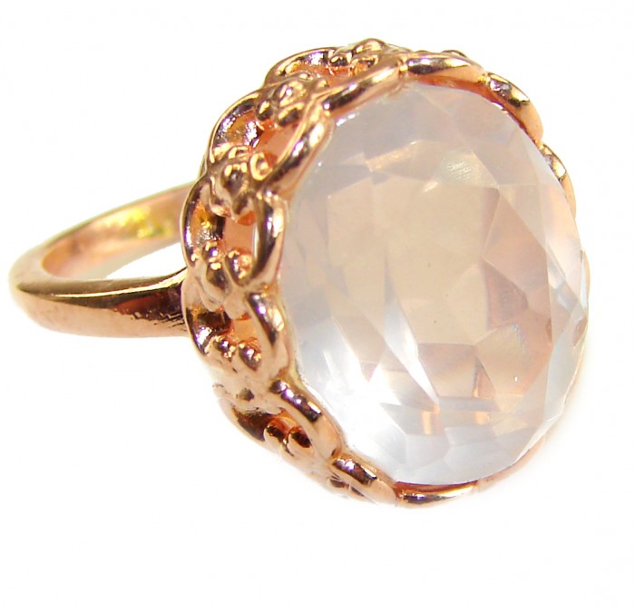 Authentic 18.5 carat Brazilian Rose Quartz 14K Rose Gold over .925 Sterling Silver incredible Ring size 6