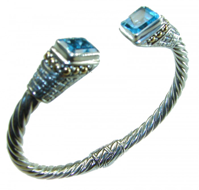 Bali Legacy authentic 8.9 carat Swiss Blue topaz Floral Bracelet in .925 Sterling Silver handcrafted