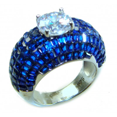 Precious Design oval cut 15.9 CARAT Sapphire White Topaz .925 Sterling Silver Statement Ring s. 6