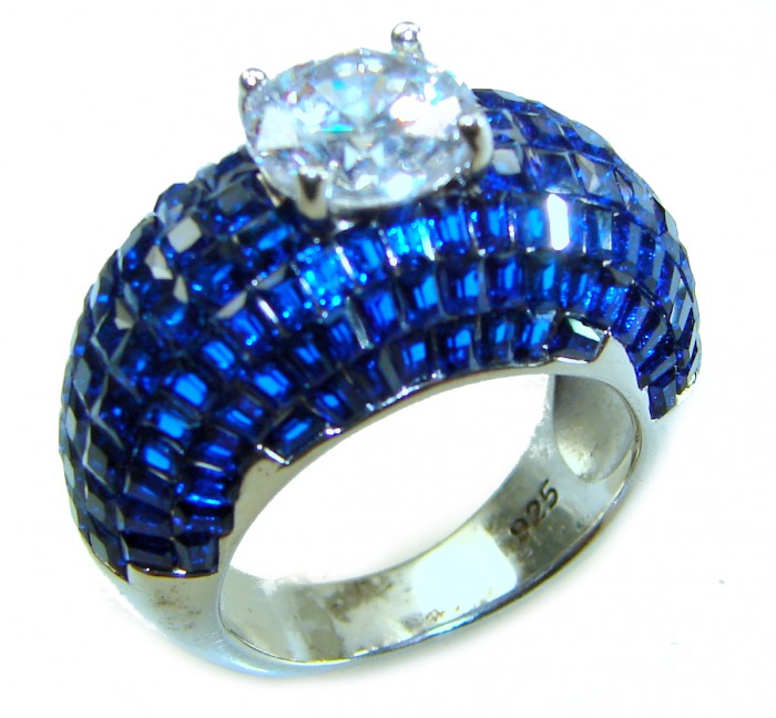 Precious Design oval cut 15.9 CARAT Sapphire White Topaz .925 Sterling Silver Statement Ring s. 6