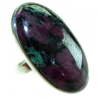 Massive Authentic Ruby in Zoisite .925 Sterling Silver handmade Cocktail Ring s. 8 adjustable