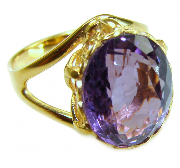Purple Royalty 8.5 carat Amethyst .925 Sterling Silver dipped in 14K Rose Gold over Handcrafted Huge Ring size 7 1/4