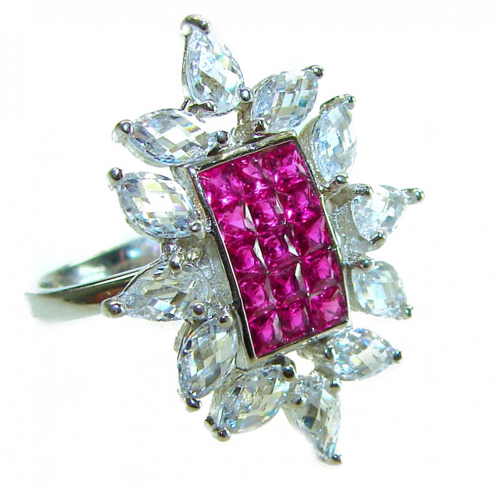 Precious - Art Deco 4.8 carat Ruby .925 Sterling Silver handcrafted Ring s. 7 1/4