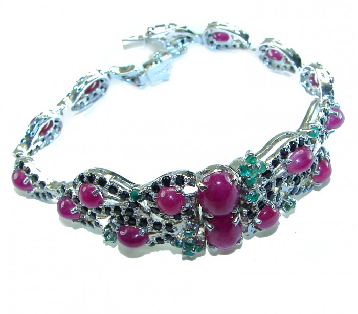 Gabriella 49.5 carat Genuine Ruby Emerald Sapphire .925 Sterling Silver handcrafted Bracelet