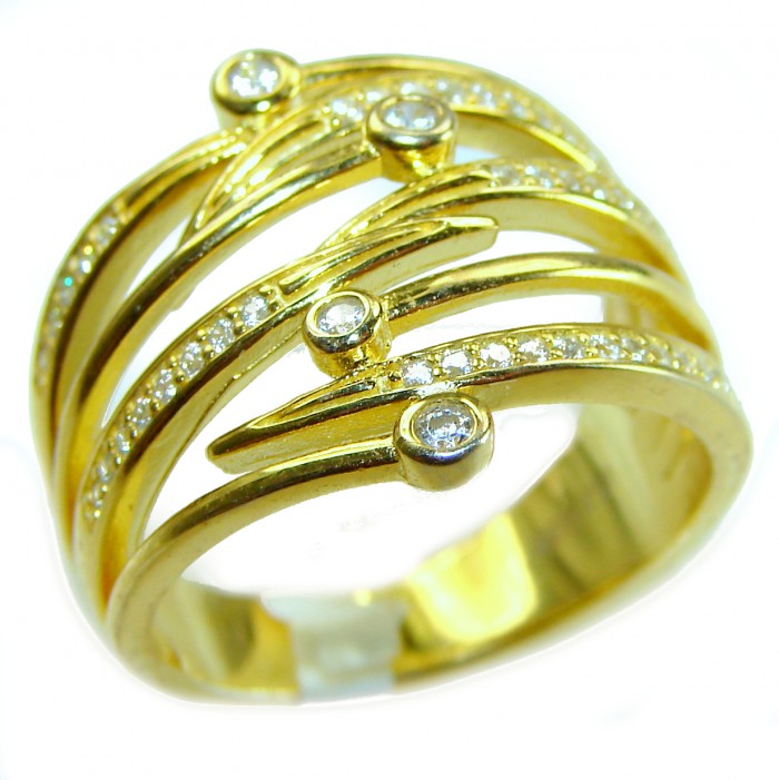 Precious 2.2 carat White Topaz .925 Silver dippedin 14K Gold handcrafted Cocktail Ring s. 7