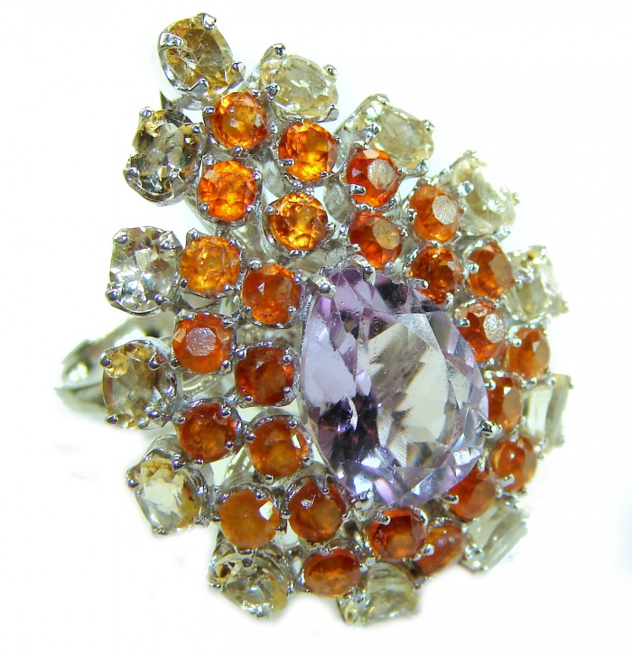 Tiffany - 27.5 carat Pink Amethyst rhodium over .925 Silver handcrafted Statement Ring s. 6