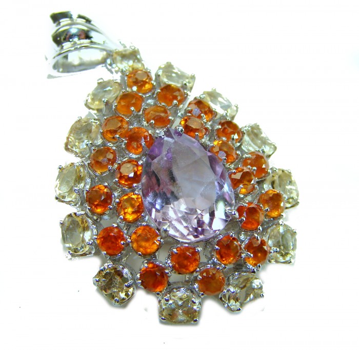Tiffany - 15.5 carat Pink Amethyst rhodium over .925 Silver handcrafted Statement Pendant
