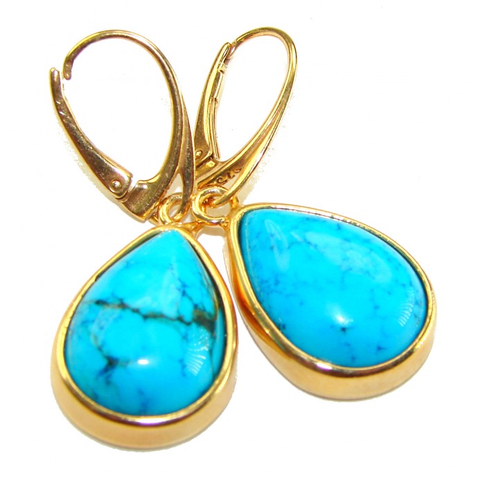 Great authentic Sleeping Beauty Turquoise 18K Gold over .925 Sterling Silver handcrafted Earrings