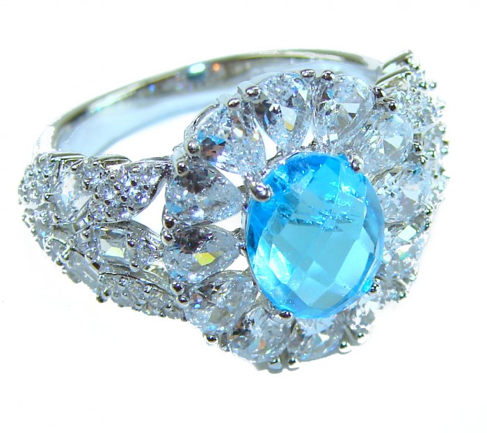 Blue Odyssey 4.5 carat authentic Swiss Blue Topaz .925 Sterling Silver handmade Statement Ring size 7 1/4 - video