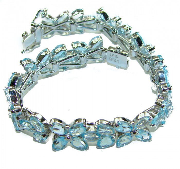 Spectacular 62.5 carat authentic Swiss Blue Topaz .925 Sterling Silver handmade Bracelet