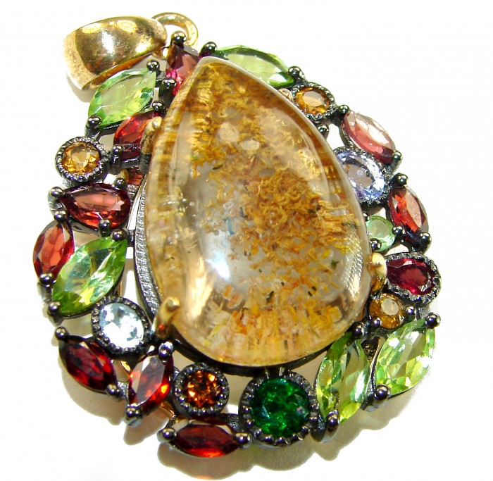 Incredible authentic Phantom Quartz .925 Sterling Silver dipped in 14K Gold handmade pendant