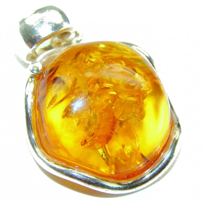 Prehistoric cognac Authentic Baltic Amber .925 Sterling Silver beautifully handcrafted Pendant