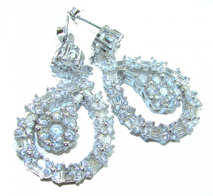 Allure Natural 16.2 carat White Topaz .925 Sterling Silver handcrafted earrings