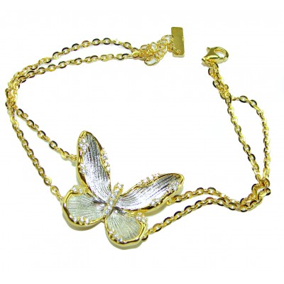 Golden Butterfly White Topaz highly polished 18K Gold over .925 Sterling Silver Italy made bracelet